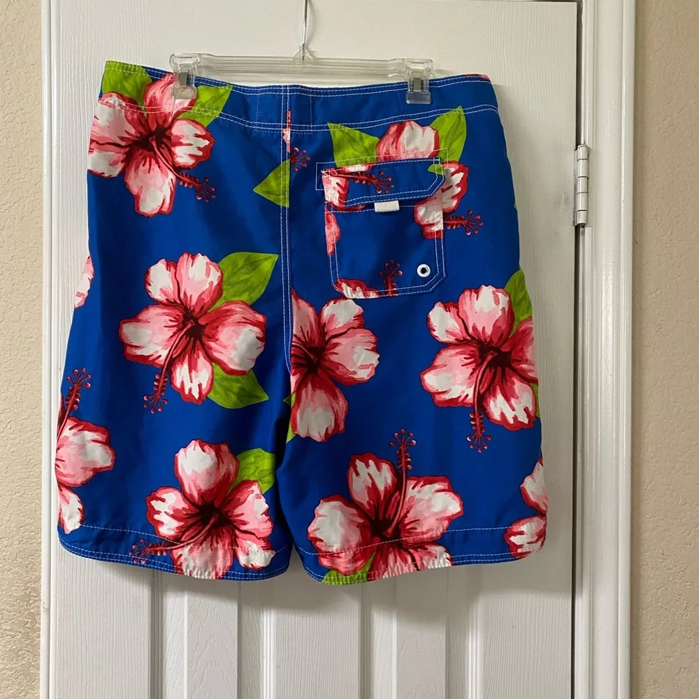 Abercrombie & Fitch Blue Hawaiian Floral Print Unlined Swim Trunks Size Large